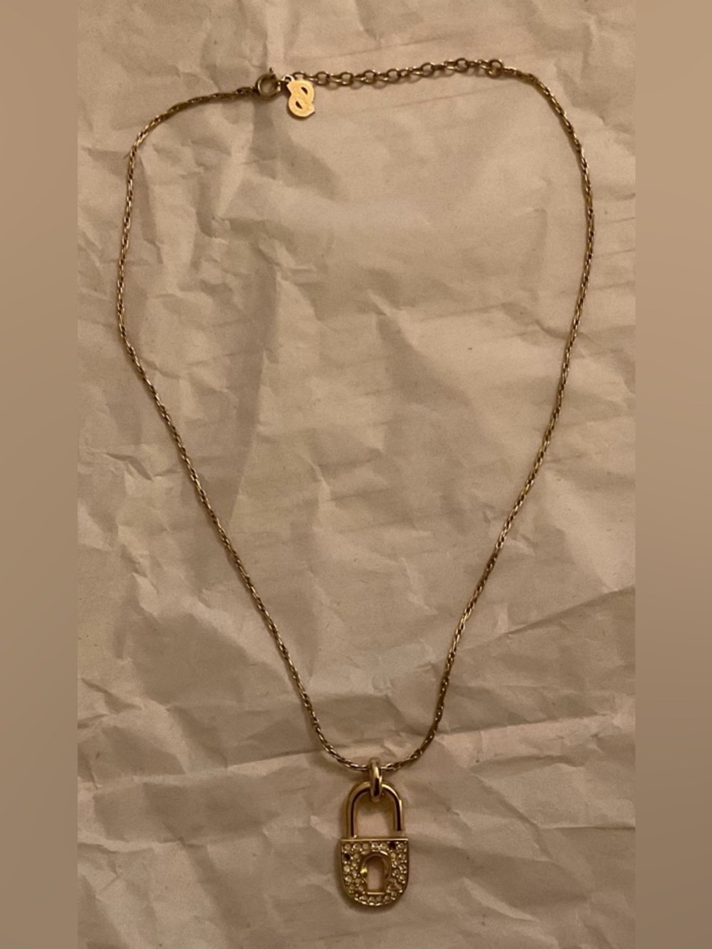 Christian Dior Vintage Germany Crystal Padlock Necklace Gold Tone Rare Designer - Picture 2 of 5